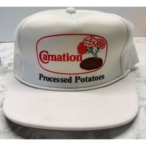 Vintage Carnation Snapback Trucker Hat  Farm Processed Potatoes White 80s - Picture 9 of 10